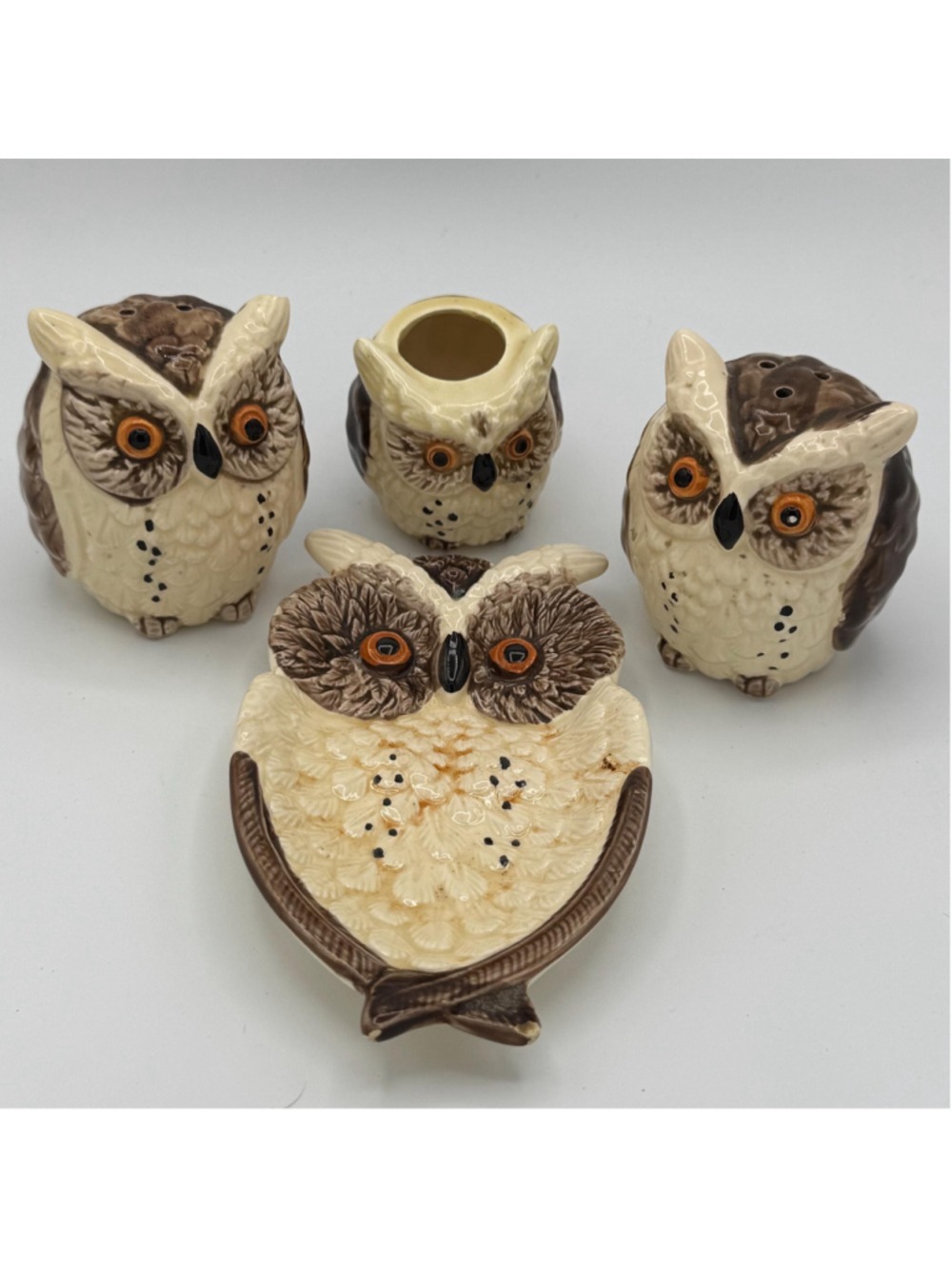 Vintage Enesco Made in Japan Owl Kitchen Set |Owl Salt and Pepper Shakers, Tooth